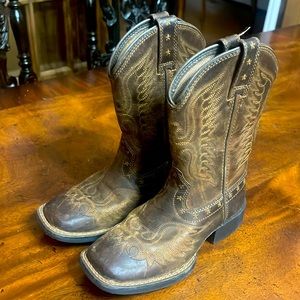 Ariat brown toddler size 10 leather cowboy boots- barely worn!